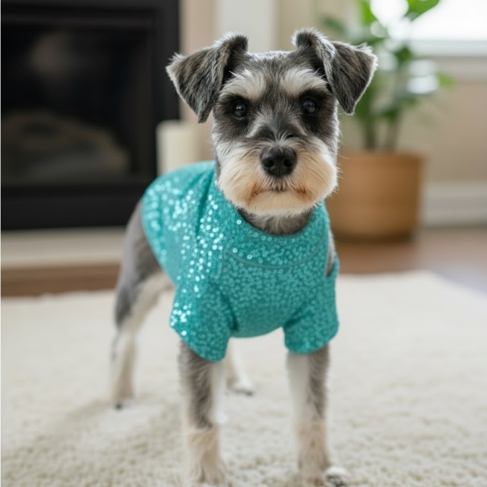 Sequin Dog‎ Sweater - Turquoise